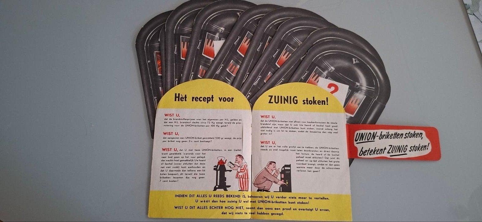 10 reclamefolders Union briketten zuinig stoken, Ophalen of Verzenden