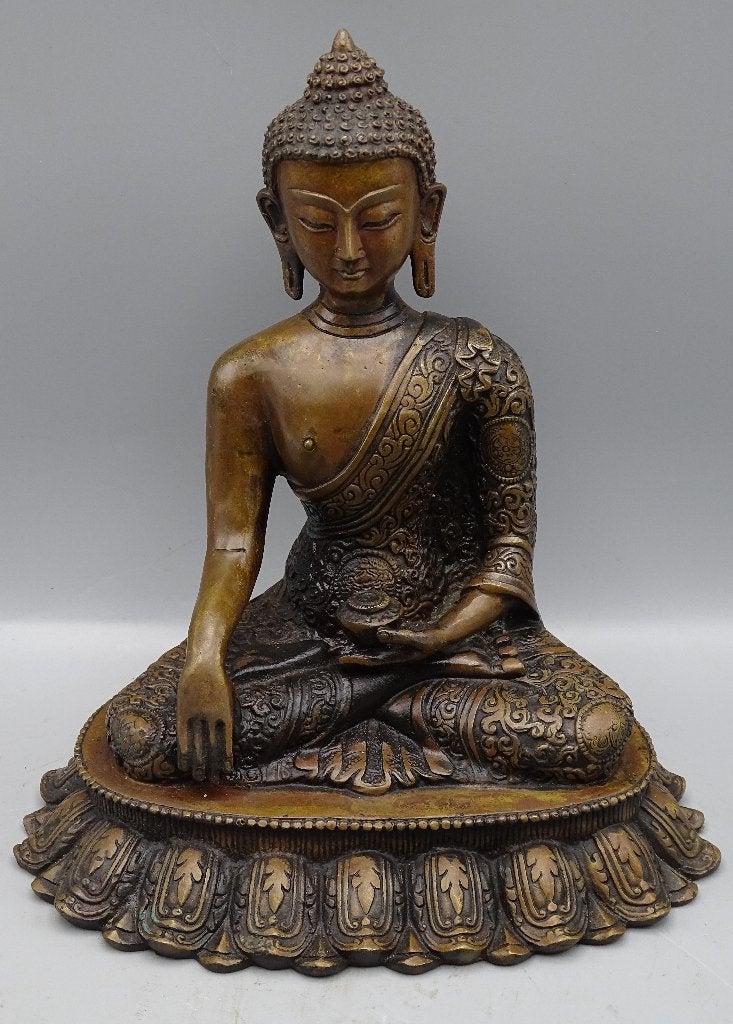 Tibetaans bronzen Boeddha beeld, handgemaakt 23 cm Tibet, Ophalen of Verzenden, Zo goed als nieuw, Nvt, Gesigneerd
