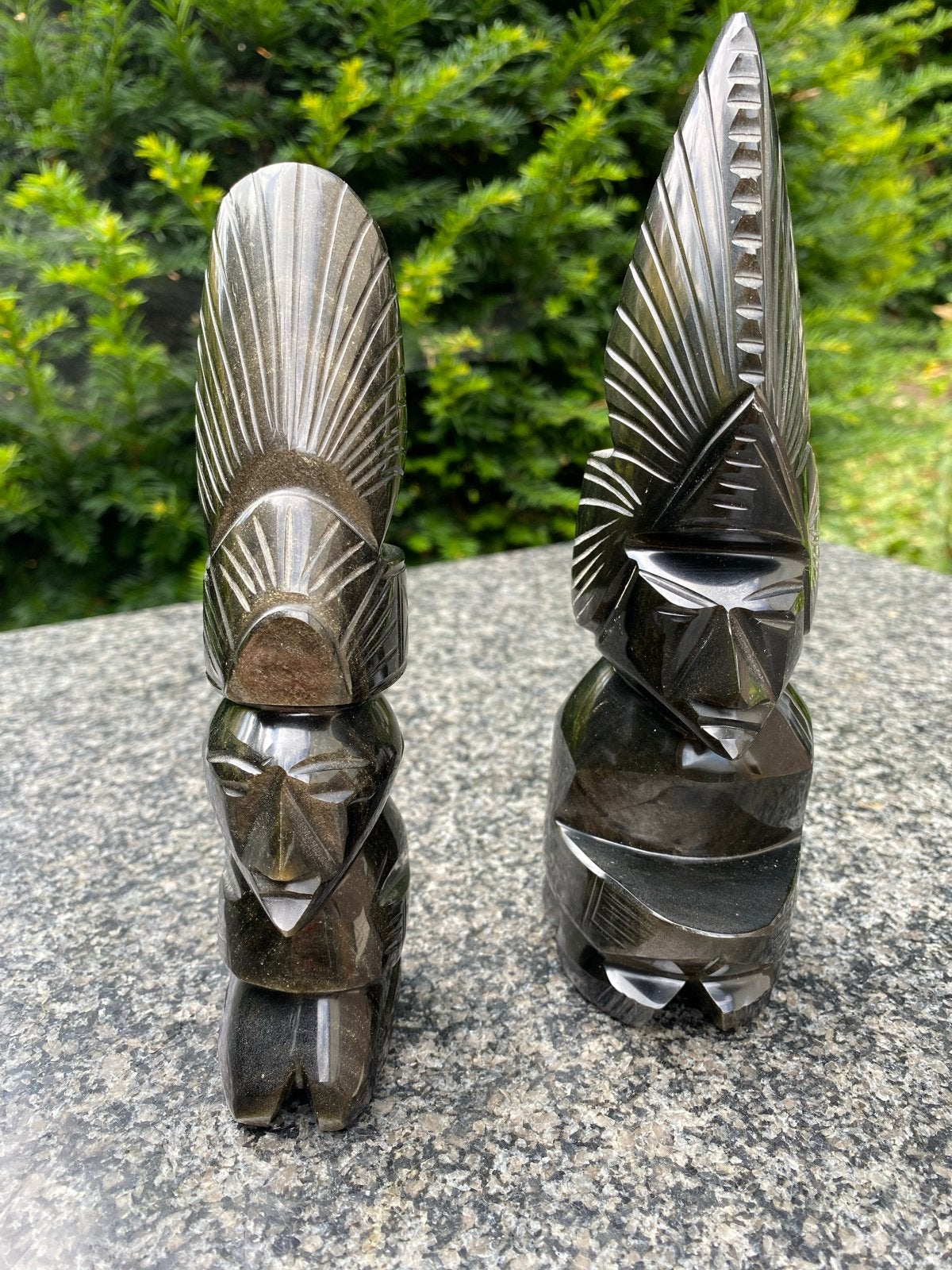Set van 2 handgesneden beelden van obsidiaan uit Mexico, Ophalen, Handgemaakt, Steen of Keramiek, Beeld