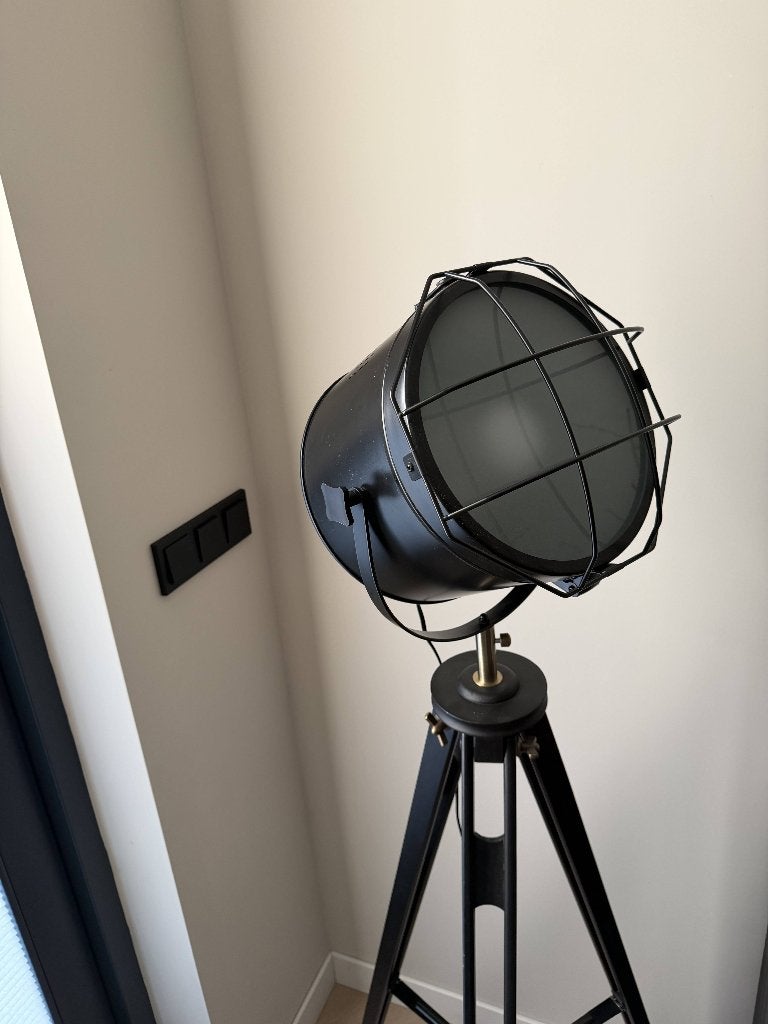 Industriële Vloerlamp met Statief - Zwart Metaal, Ophalen, 100 tot 150 cm, E27 (groot), Zo goed als nieuw