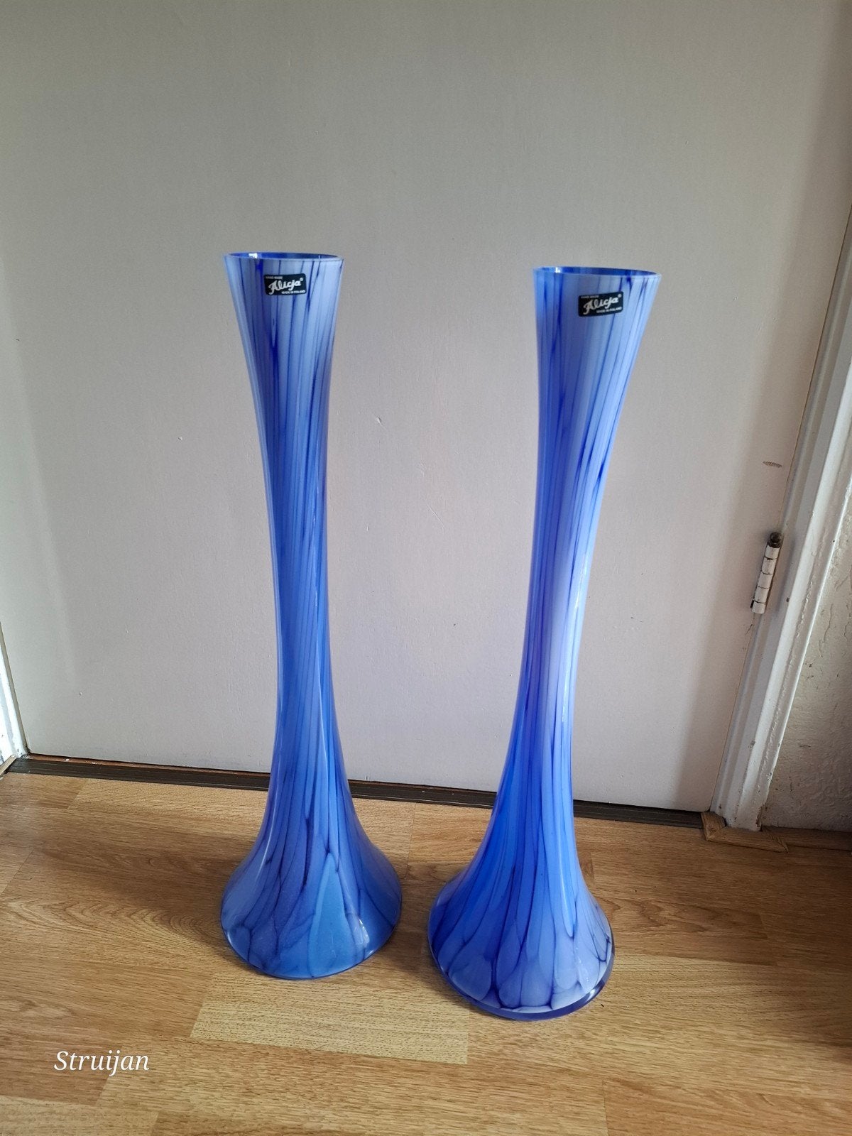 XL Poolse glaskunst vloervaas (2 stuks), Ophalen, Blauw, Handgemaakt, 60 cm