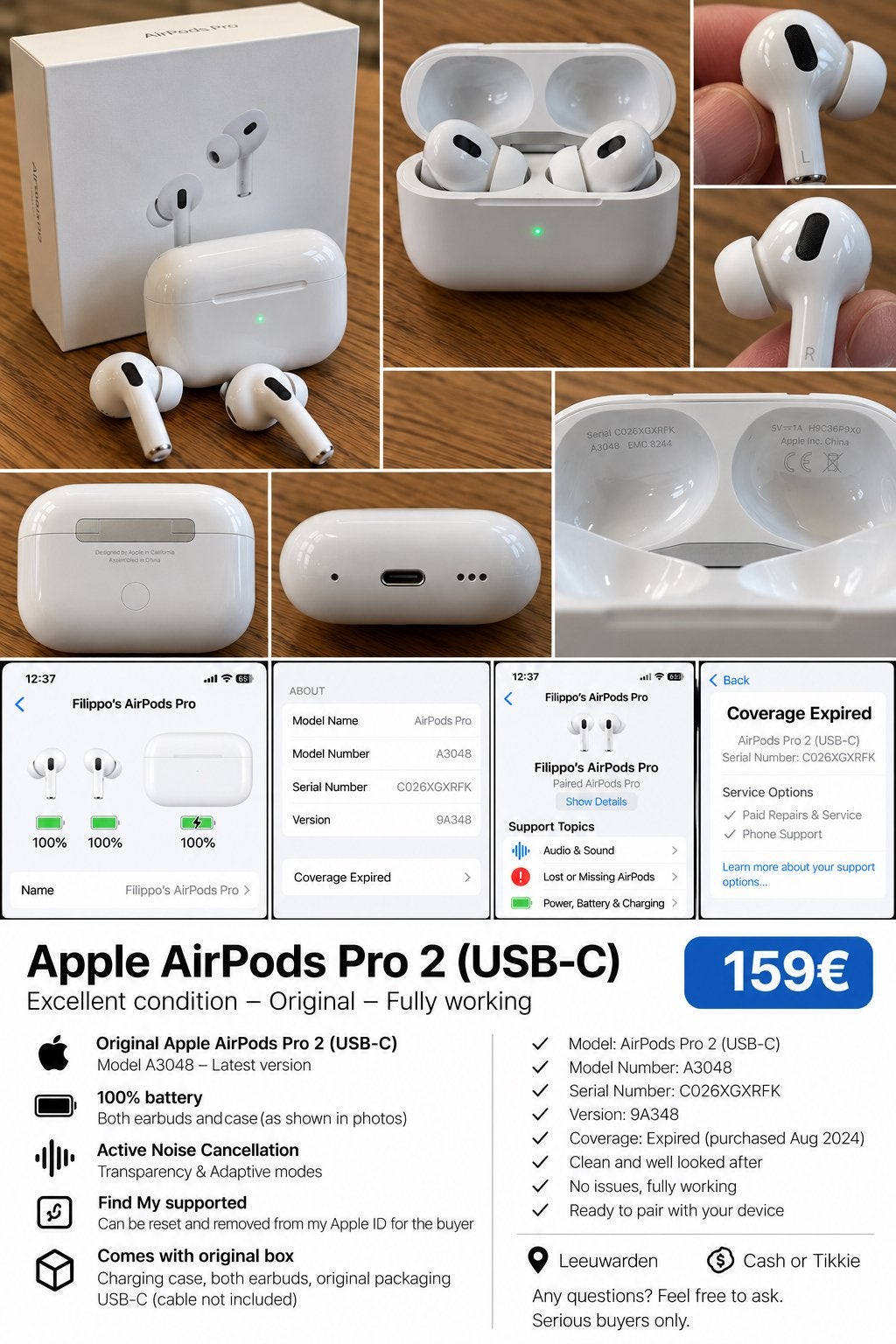 Apple AirPods Pro 2nd GenUSB-C Original Excellent Condition, Ophalen of Verzenden, Zo goed als nieuw