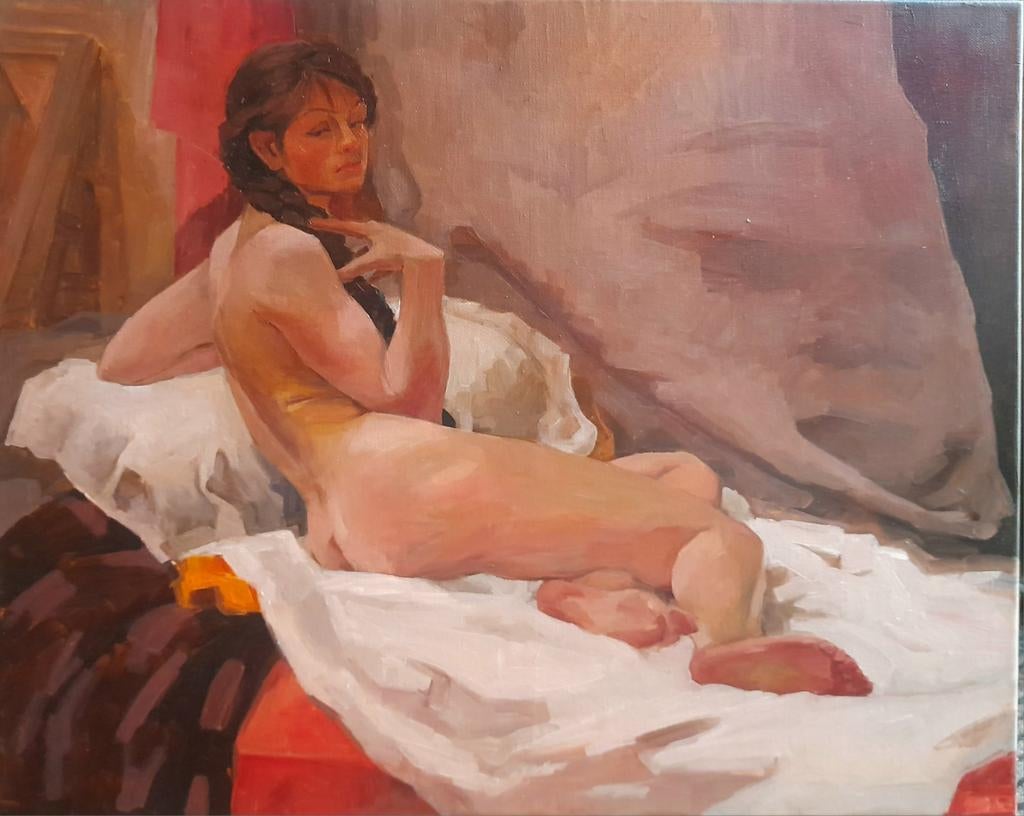 Figuratieve olieverf studie 60x50 cm, Antiek en Kunst, Kunst | Schilderijen | Klassiek, Ophalen