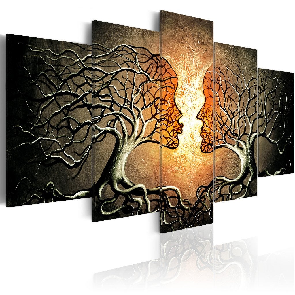 80 Abstract Gezichten Bomen 5 Luik Canvas Schilderij 200x100, Ophalen of Verzenden, Nieuw, 125 cm of meer, Schilderij