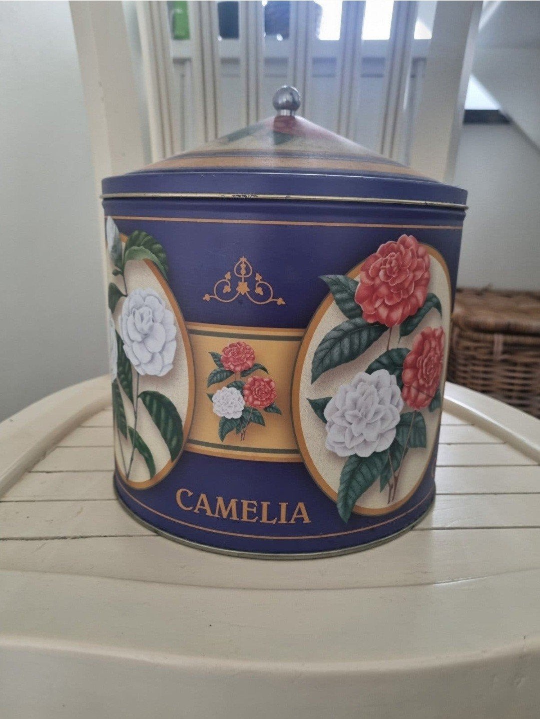 Vintage Panettone Blik 'Camelia' met Bloemmotief, Ophalen of Verzenden, Gebruikt, Overige, Overige merken