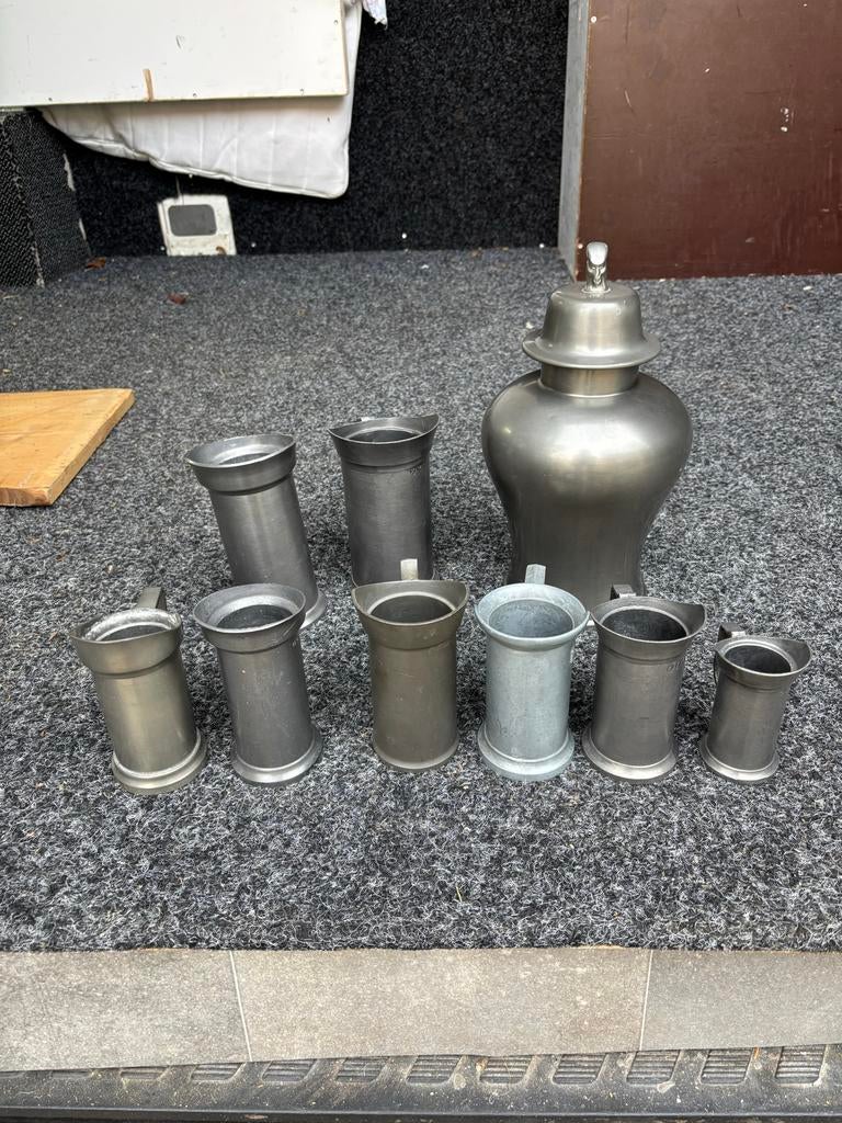 Antieke tinnen kannen en bekers, diverse maten, Antiek en Kunst, Antiek | Tin, Ophalen of Verzenden