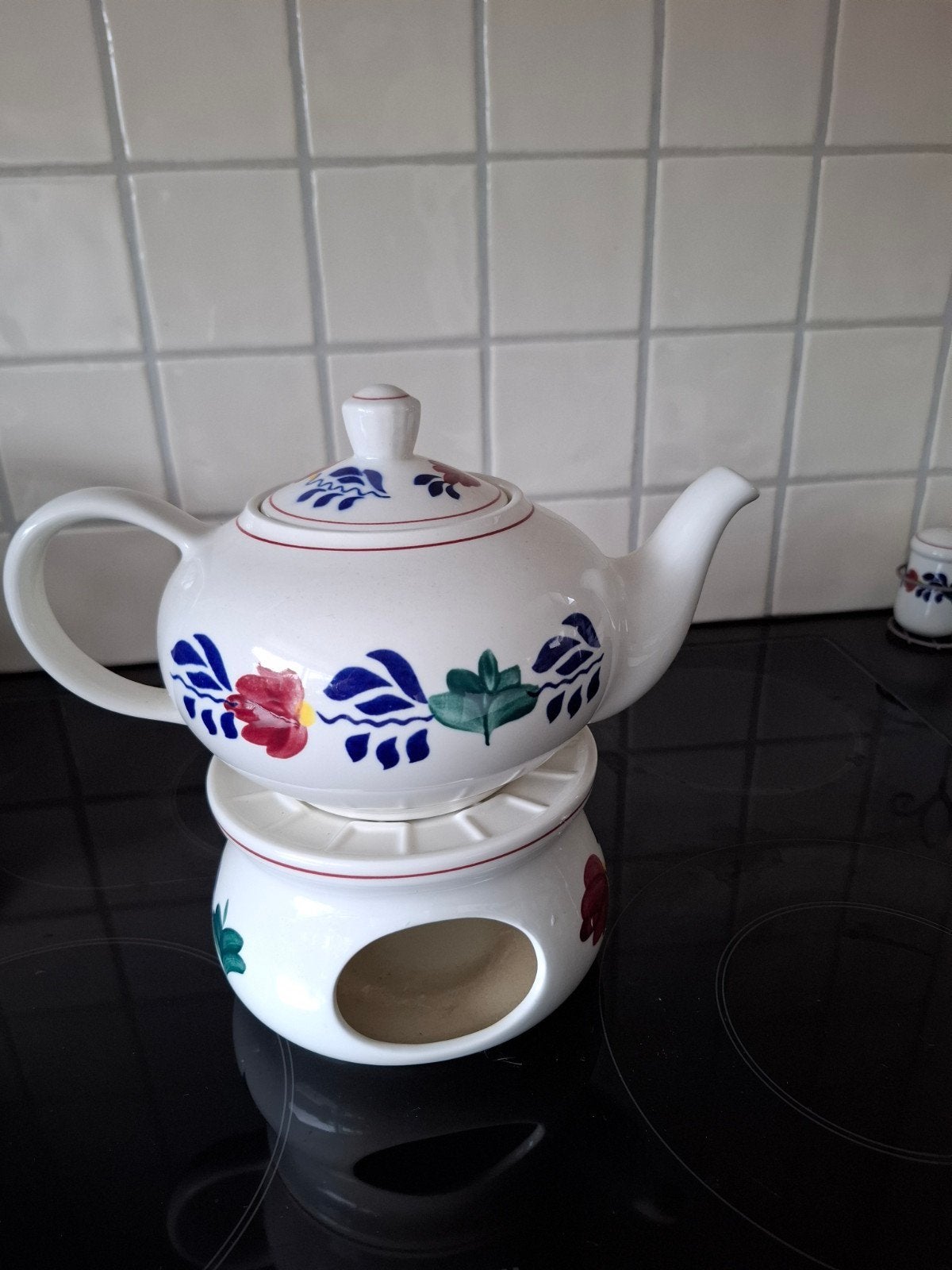 Boerenbont theepot met rechaud, Ophalen of Verzenden