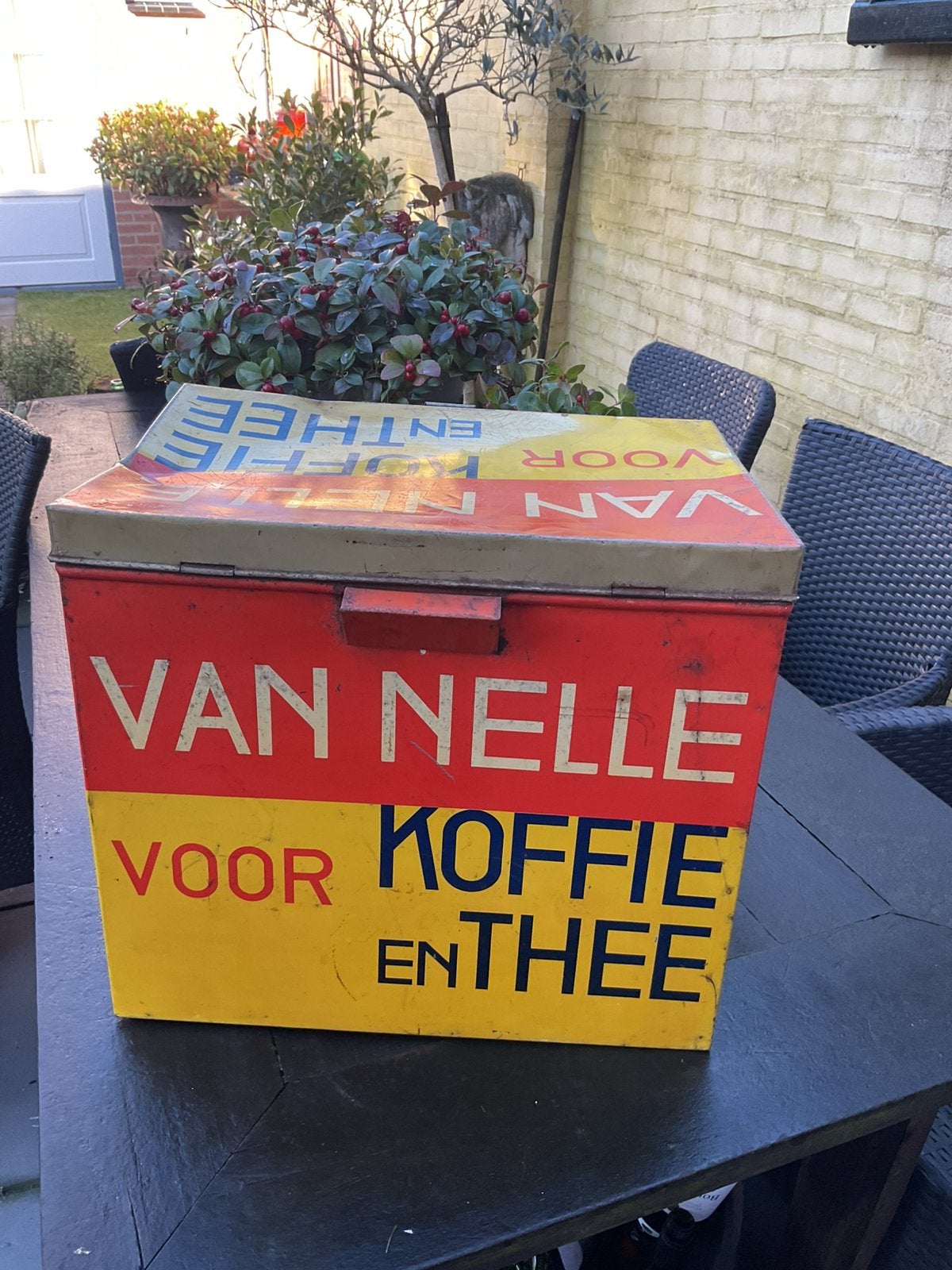 Brocante Van Nelle Koffie en Thee Winkelblik, Verzamelen, Blikken, Ophalen, Gebruikt, Koffie, Van Nelle