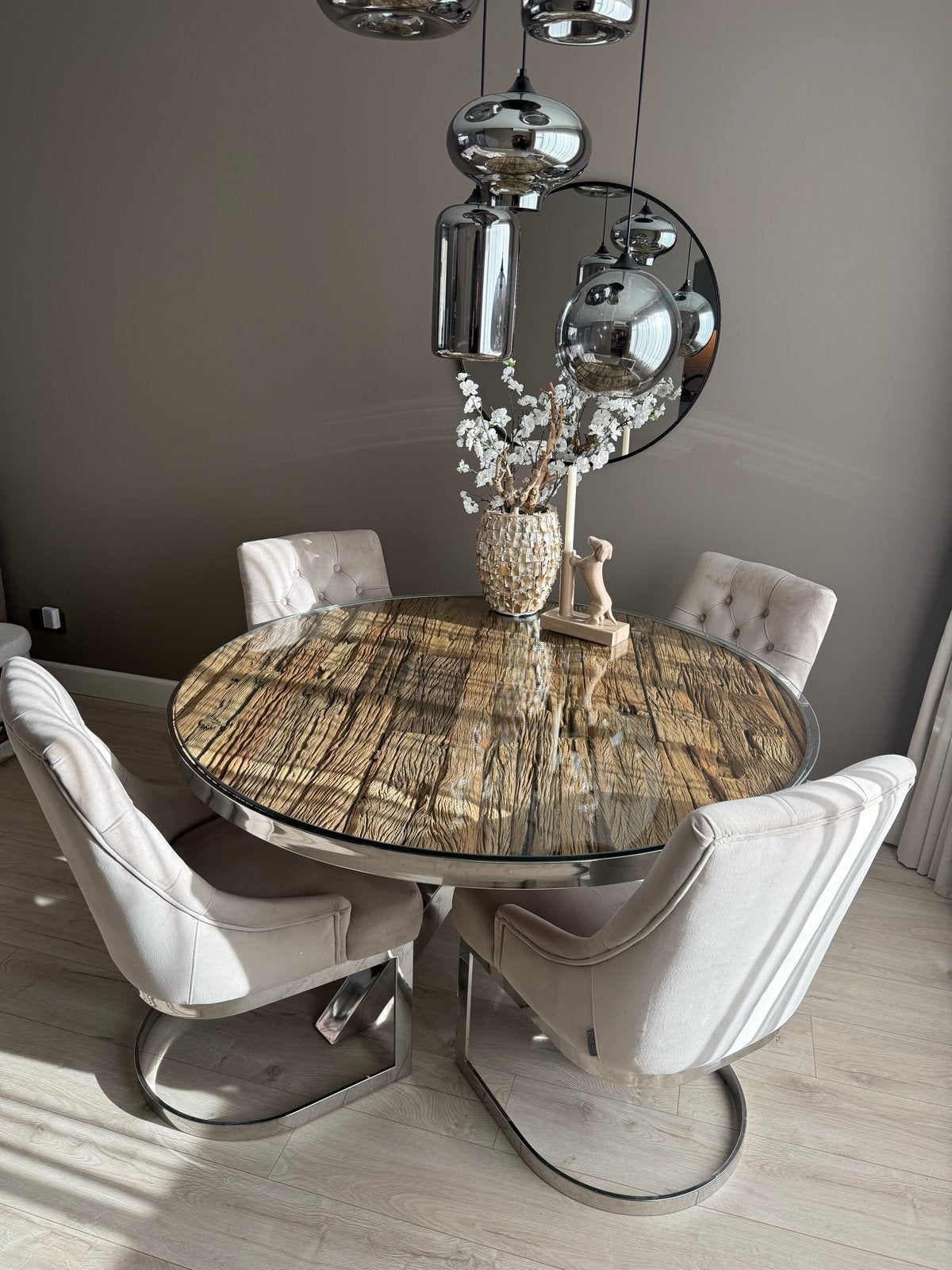 Ronde eettafel met 4 stoelen van Richmond., Ophalen, 100 tot 150 cm, Richmond, Rond