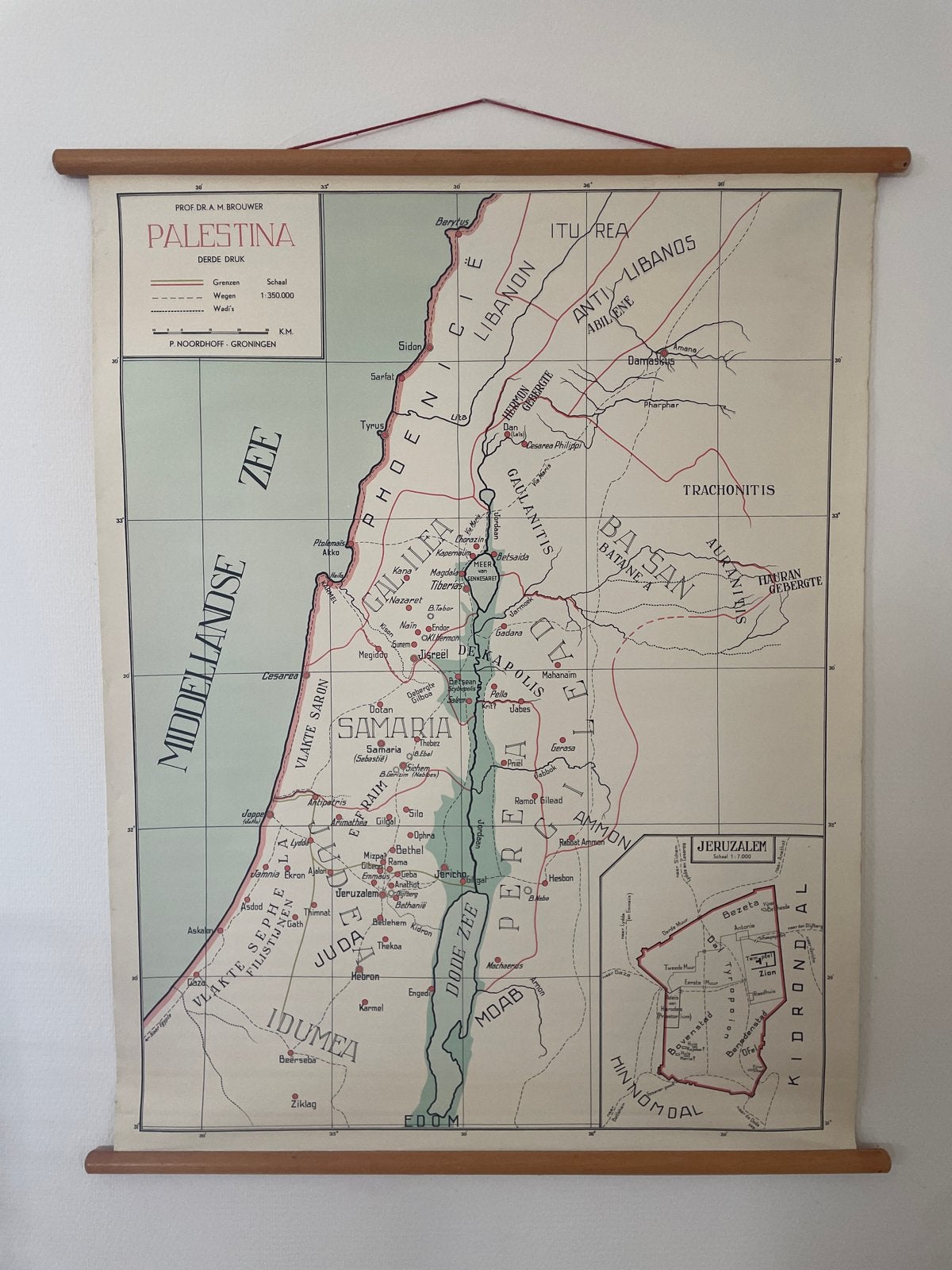 Historische kaart Palestina - P. Noordhoff Groningen, Boeken, Atlassen en Landkaarten, Gelezen, Overige gebieden, Ophalen of Verzenden