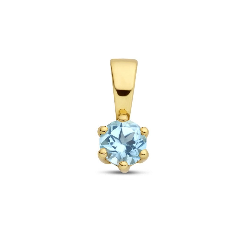 Gouden geboortesteen hangertje DECEMBER met Topaas - 14KRT, Blauw, Nieuw, Ophalen of Verzenden, Goud