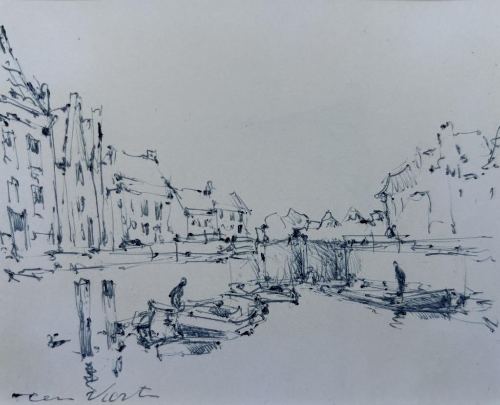 Toon Koster (1913-1989)  - Wachten voor de sluis, Antiek en Kunst, Kunst | Schilderijen | Klassiek, Ophalen of Verzenden