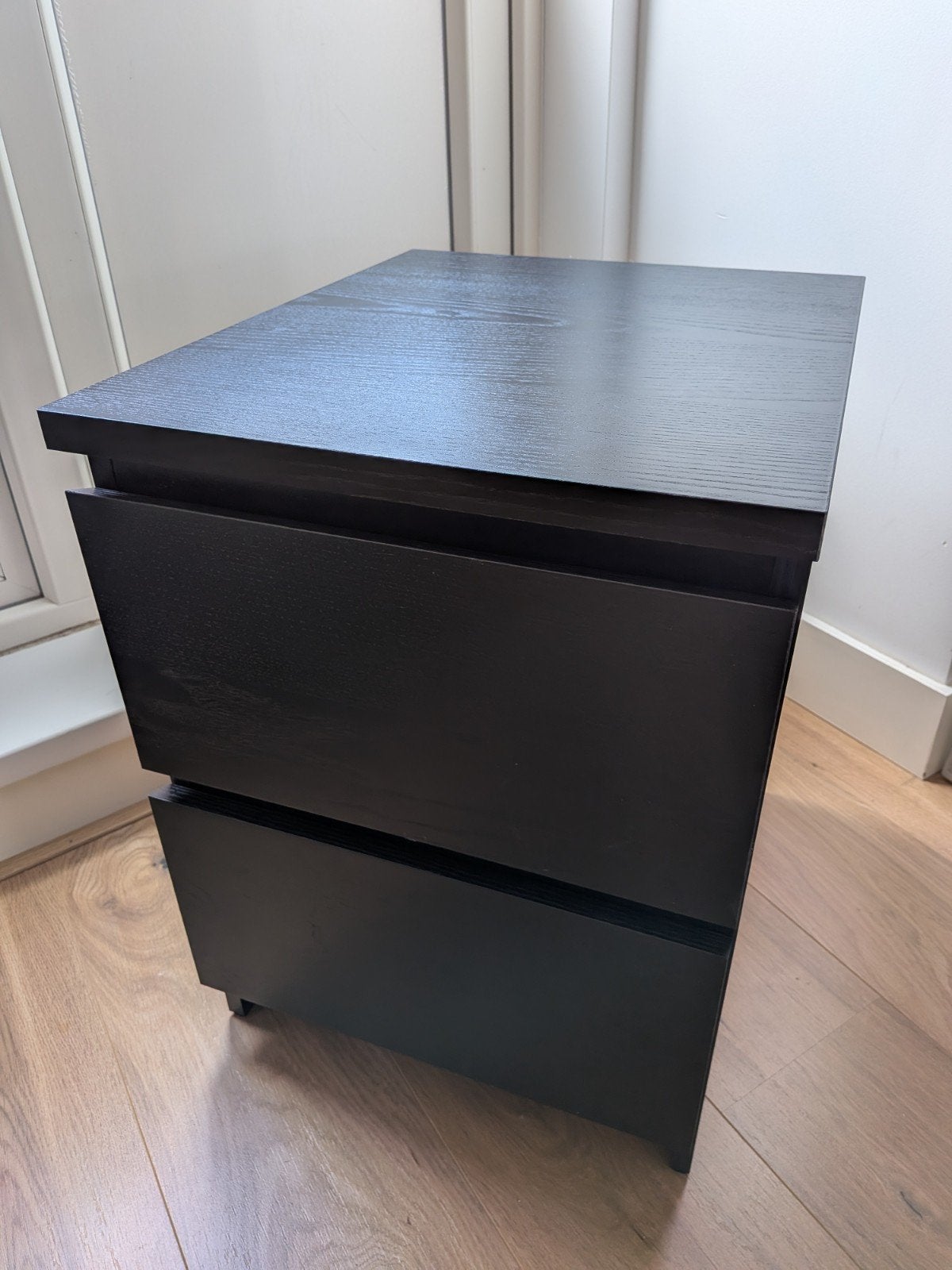 IKEA MALM nachtkastje zwart | 2 lades, Ophalen, Gebruikt, Minder dan 45 cm, Minder dan 55 cm