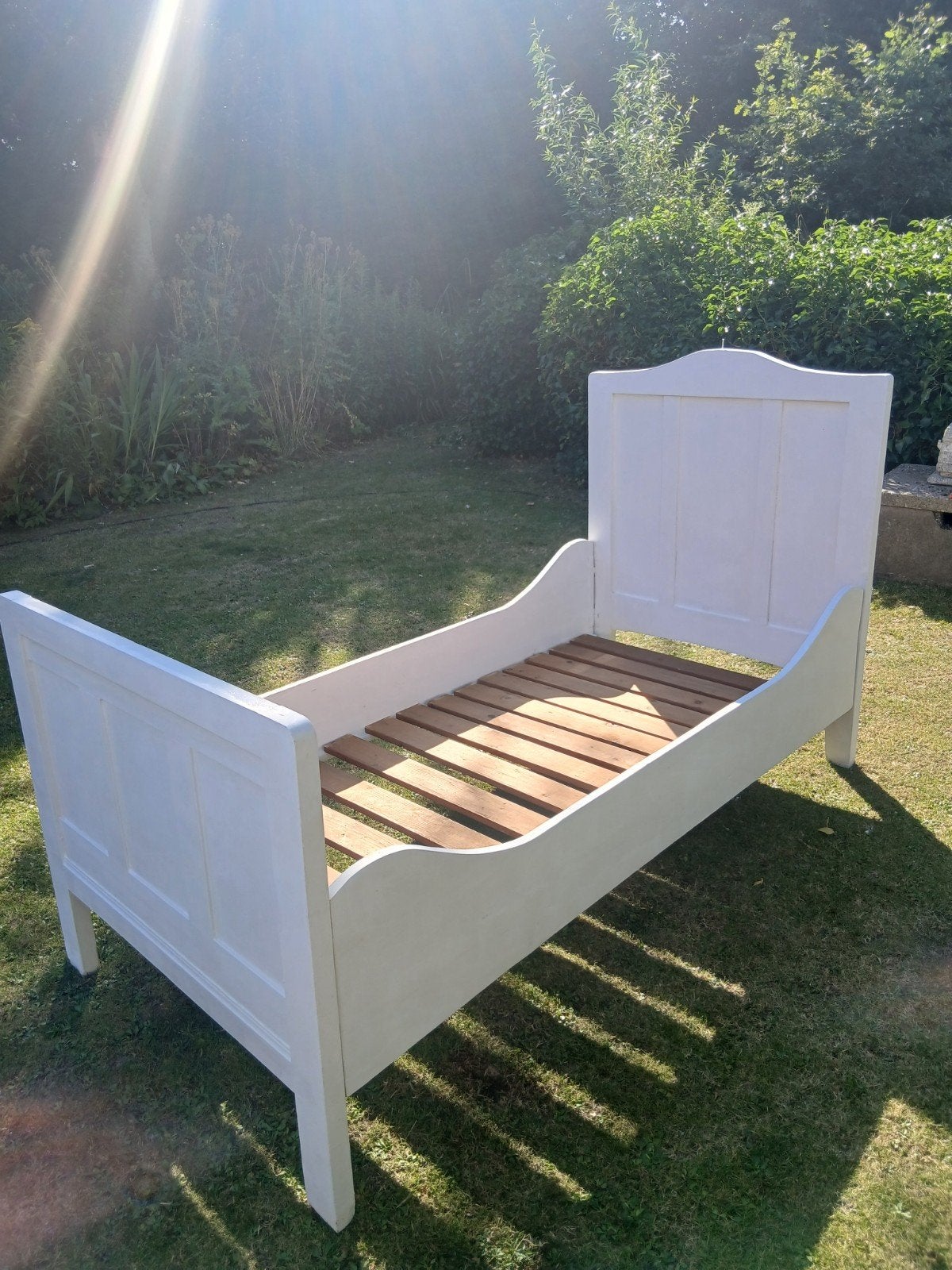 Antiek bed wit, Ophalen, 90 cm, Eenpersoons, Wit