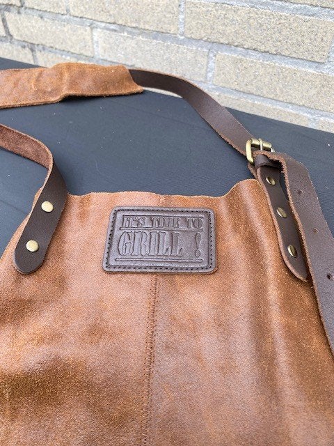 Leren BBQ Schort - It's Time To Grill!, Ophalen of Verzenden, Zo goed als nieuw, Onbekend