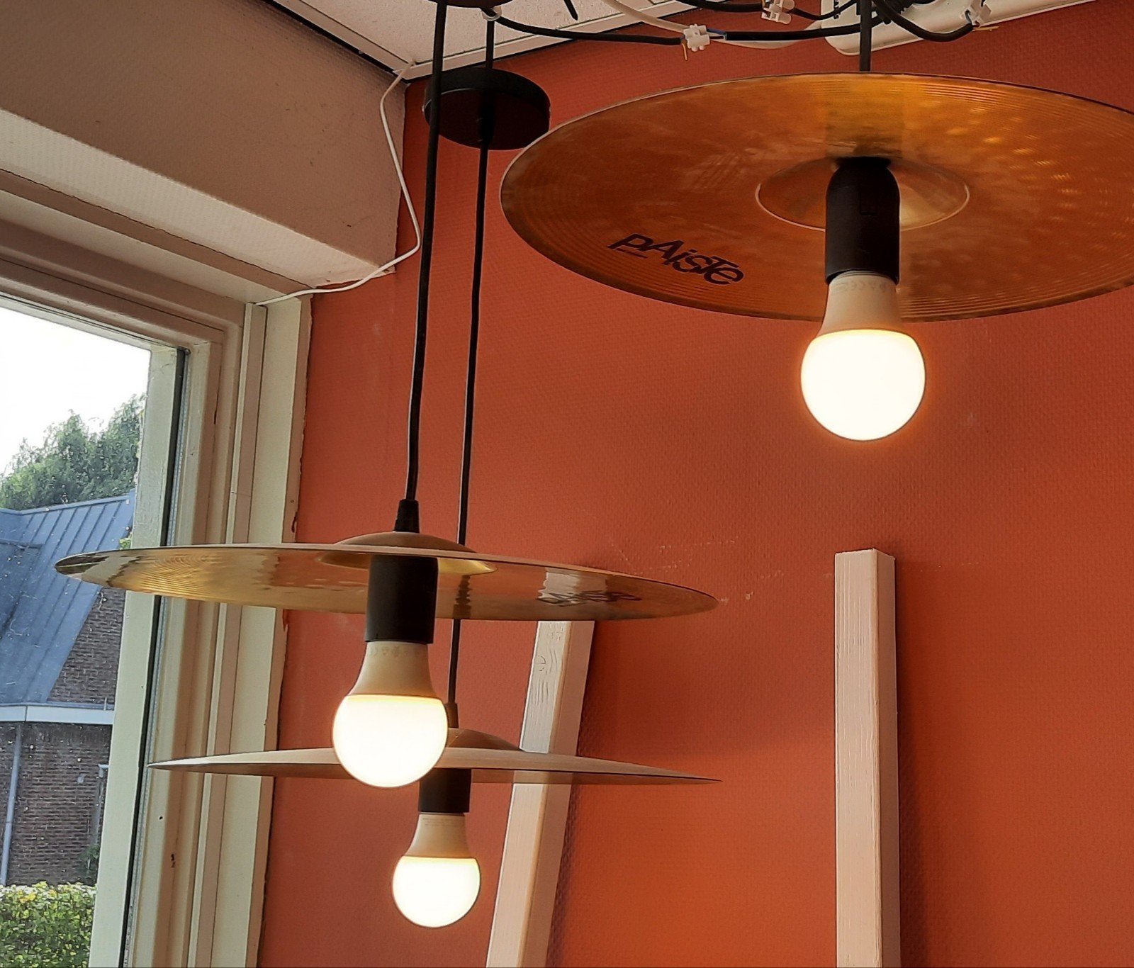 Unieke hanglampen van bekkens., Ophalen, Industrieel, Muzikaal, Uniek, E27 (groot), Zo goed als nieuw