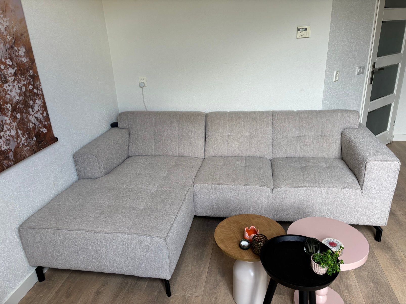 Hoekbank beige teddy, Huis en Inrichting, Banken | Complete zithoeken, Ophalen, Zo goed als nieuw, Stof