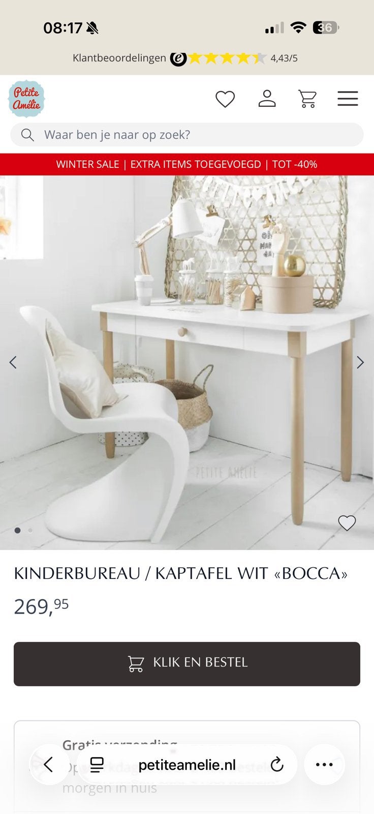 Kinderbureau bocca petit amelie, Huis en Inrichting, Ophalen, 50 tot 100 cm, Boxca, Zo goed als nieuw