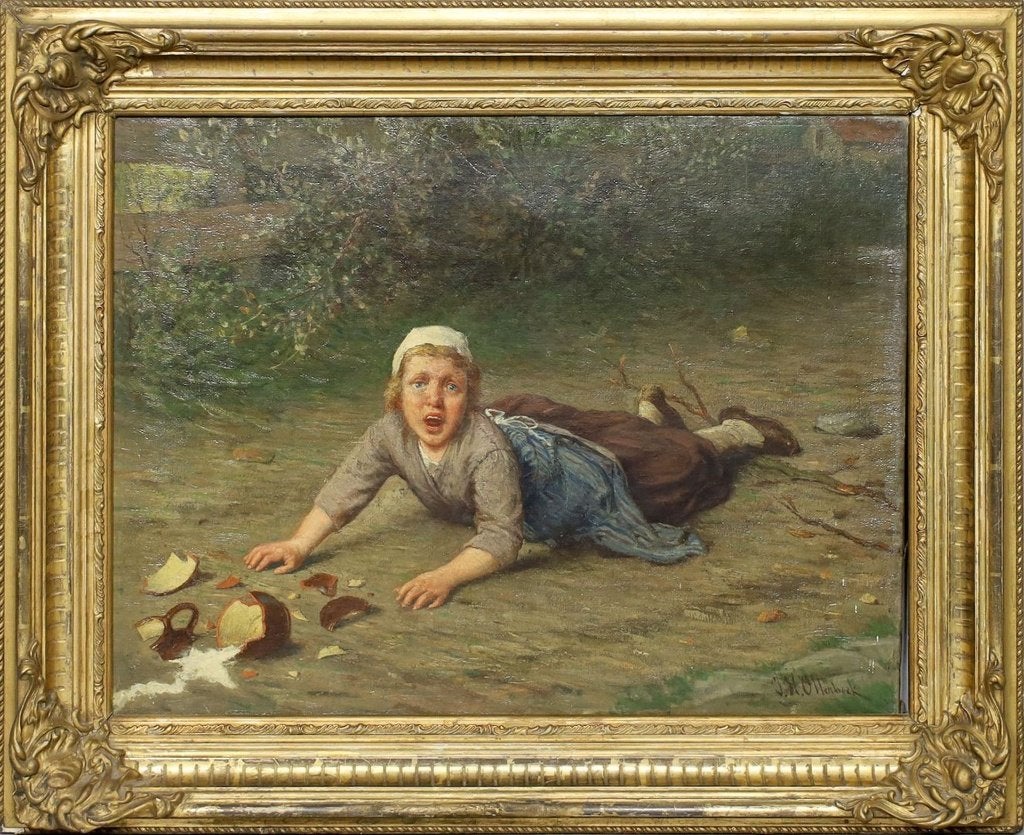 ="het gevallen meisje"===J H Otterbeek 1839-1902==, Antiek en Kunst, Kunst | Schilderijen | Klassiek, Ophalen