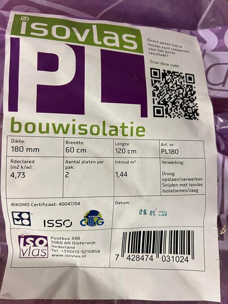 Isovlas PL Bouwisolatie, Ophalen, Zo goed als nieuw, Glaswol