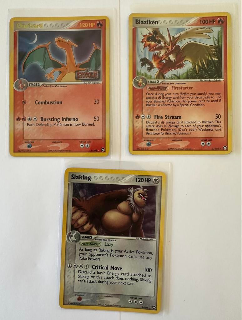 Pokémon Kaarten: Charizard, Blaziken, Slaking (2007), Ophalen of Verzenden, Zo goed als nieuw, Meerdere kaarten, Foil