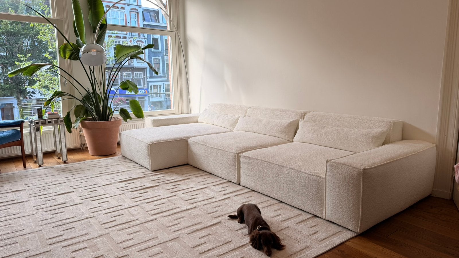 Witte Boucle Designer Bank - White Boucle Couch, Ophalen, Verstelbaar, Wit, Tweepersoons