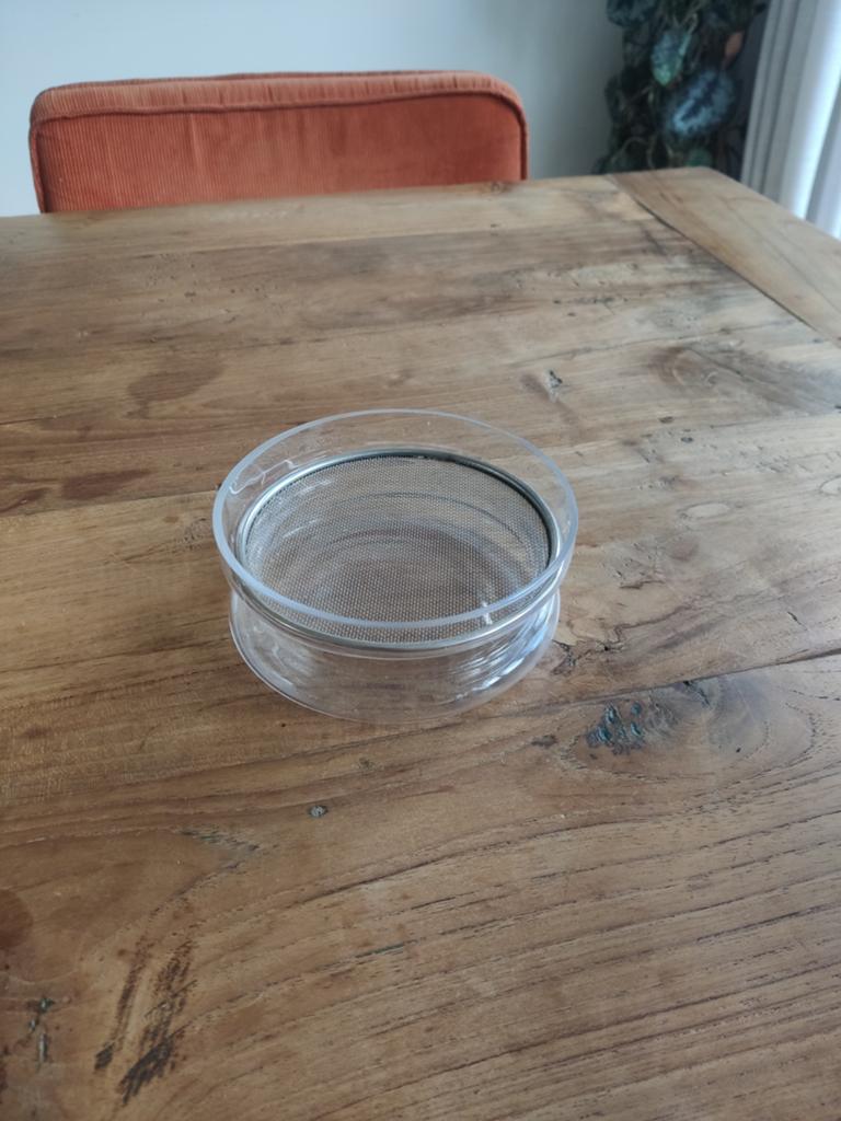 Glazen kiemschaal met zeef voor spruitgroenten, Ophalen, Zo goed als nieuw, Overige merken, Glas