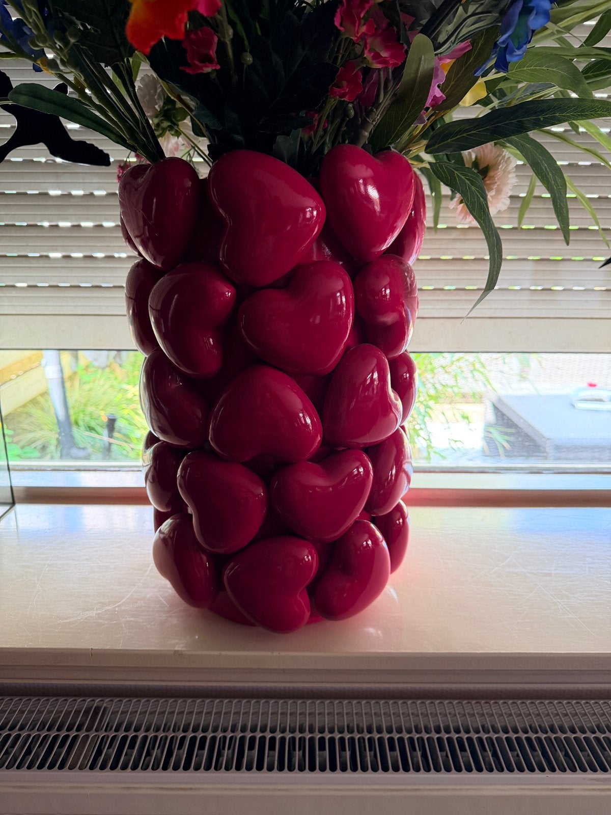 Mooie grote groten harten vaas hekocht bij plein 5, Huis en Inrichting, Ophalen, Overige kleuren, Minder dan 50 cm, Glas