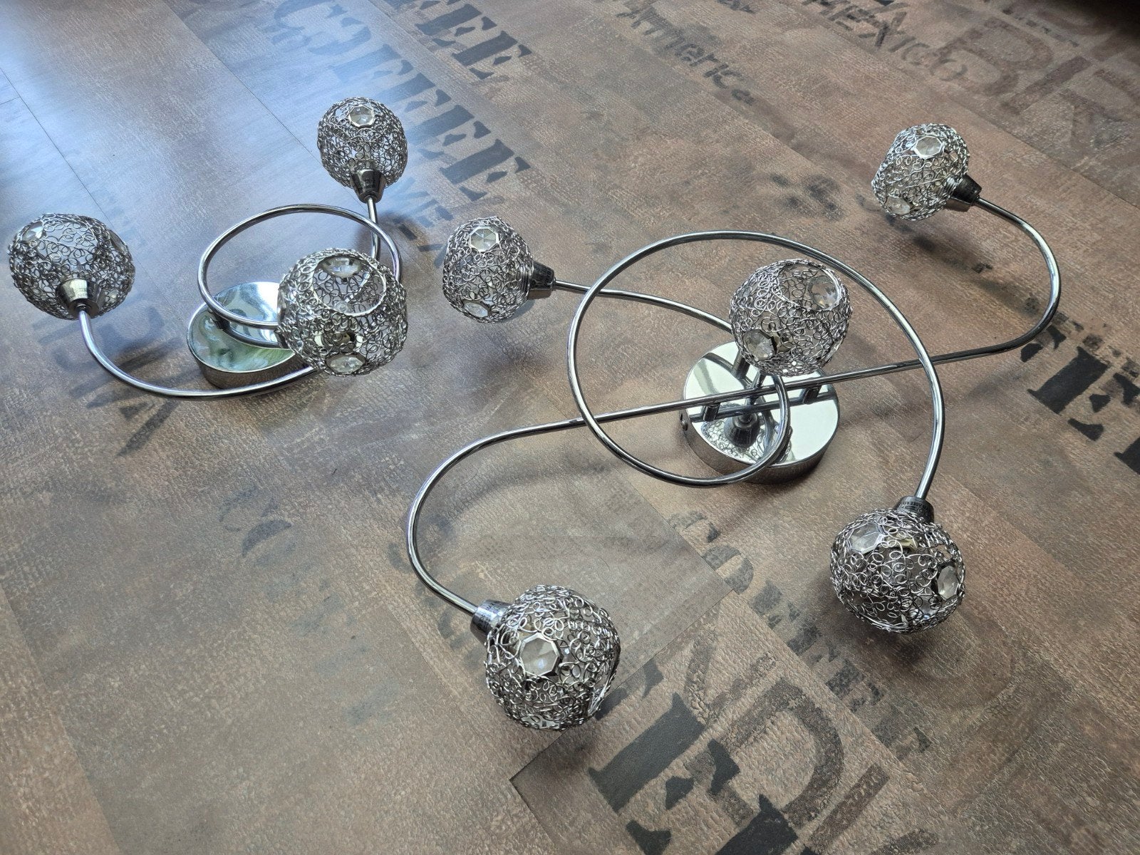 Lampenset (plafond) 2-delig: 1x 5 bollen, 1x 3 bollen, Gebruikt, Zilver, Modern, Ophalen