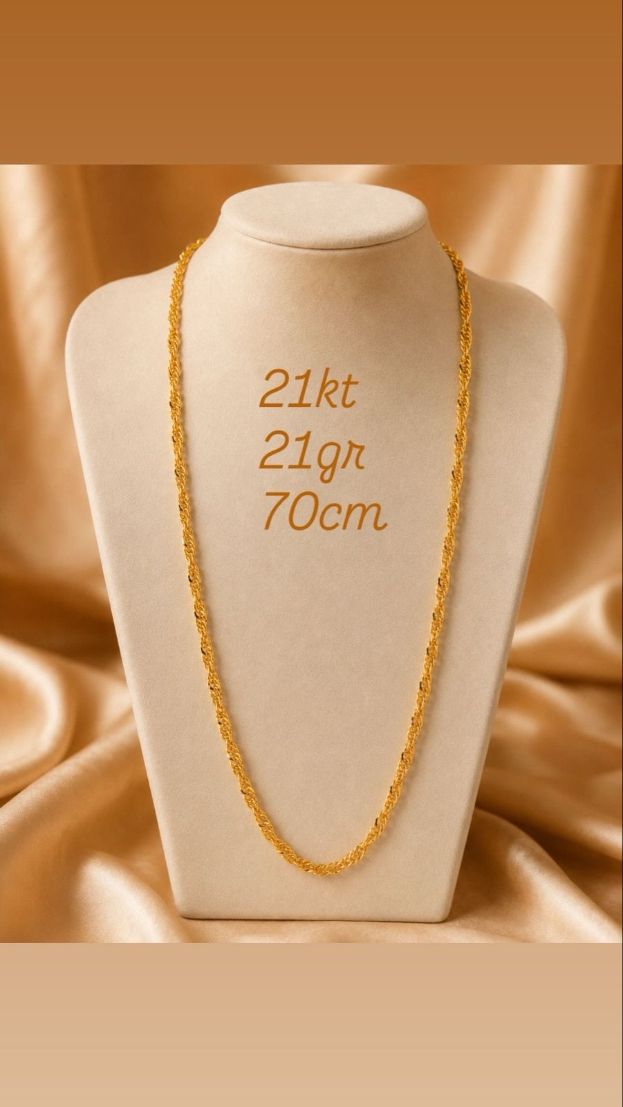 Gouden ketting 21kt, 21gr, 70cm, Ophalen of Verzenden, Zo goed als nieuw, Goud