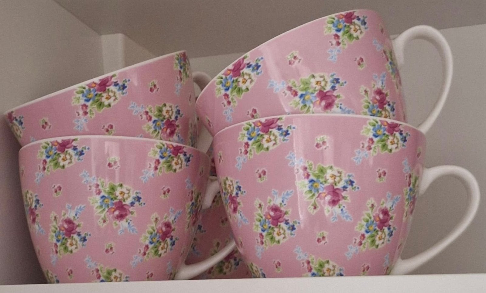 6 Roze Soepkommen met Oor en Bloemetjesmotief, Ophalen, Zo goed als nieuw, Overige typen
