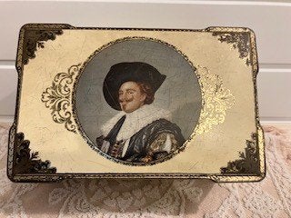 Vintage opbergblik met afb. schilderij Frans Hals, Verzamelen, Verzenden, Gebruikt, Overige, Overige merken