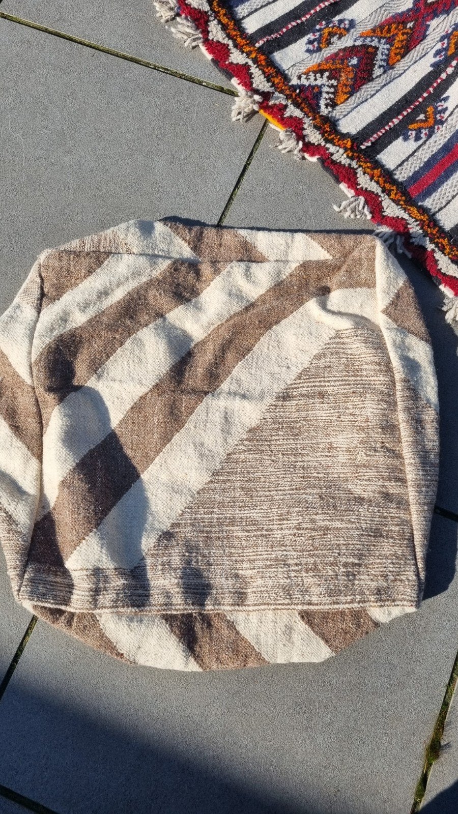 Decoratief kelim peof bruin/beige gestreept, Overige merken, Gebruikt, Meerkleurig, Vierkant