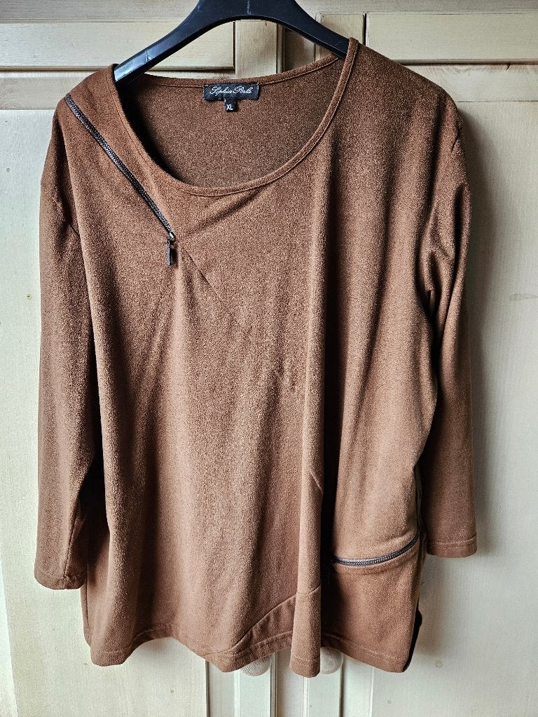 Bruin shirt, maat XL, Sophia Perla, Bruin, Verzenden, Maat 46/48 (XL) of groter, Zo goed als nieuw