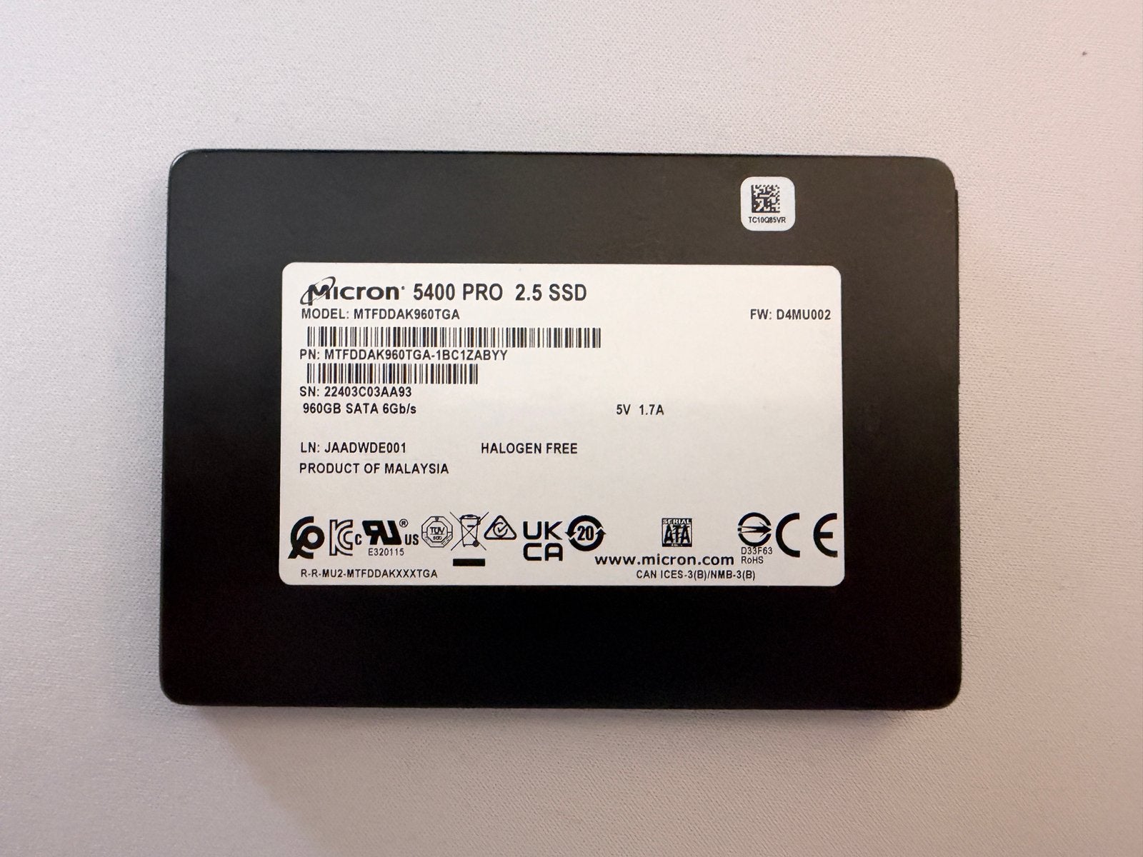 Micron SSD 960gb, Computers en Software, Verzenden, Zo goed als nieuw