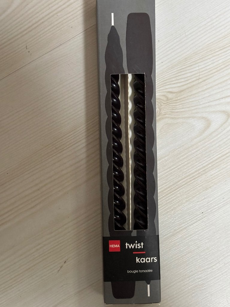 Twist kaars HEMA 2 stuks in verpakking, Ophalen, Overige materialen, 25 tot 50 cm, Zwart