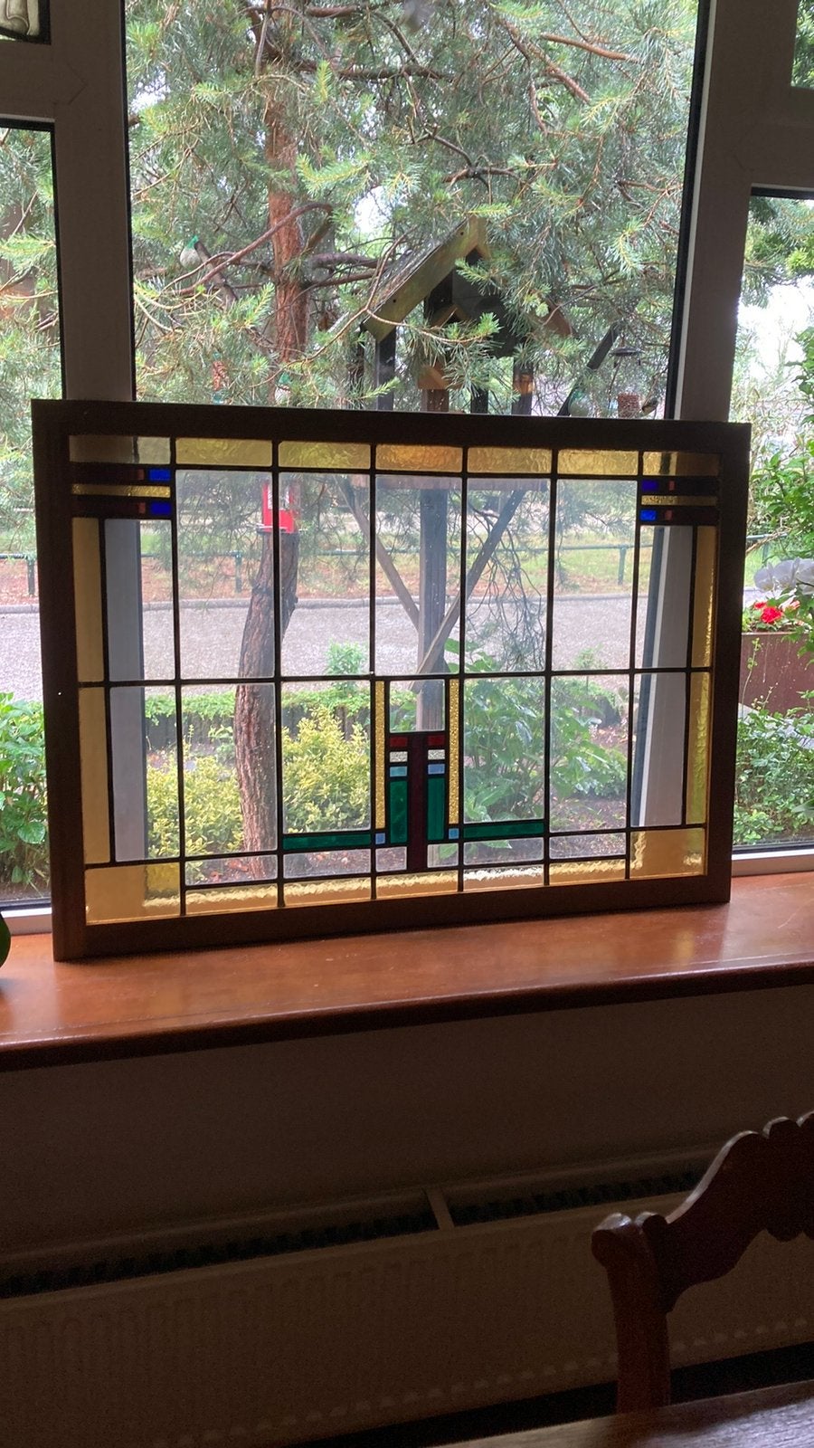 Antiek amsterdamse school glas in lood raam geheel gaaf, Ophalen