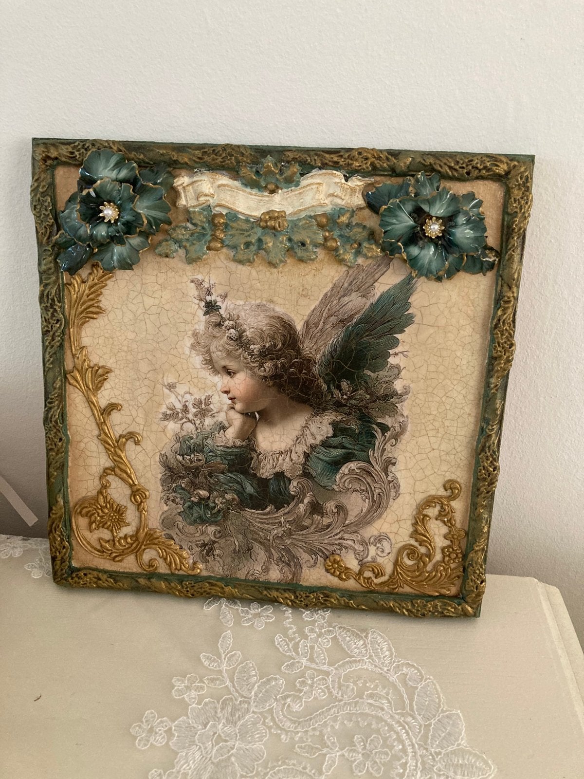 Decoratie schilderij engel vicoriaans kerstmis, Ophalen of Verzenden, Nieuw