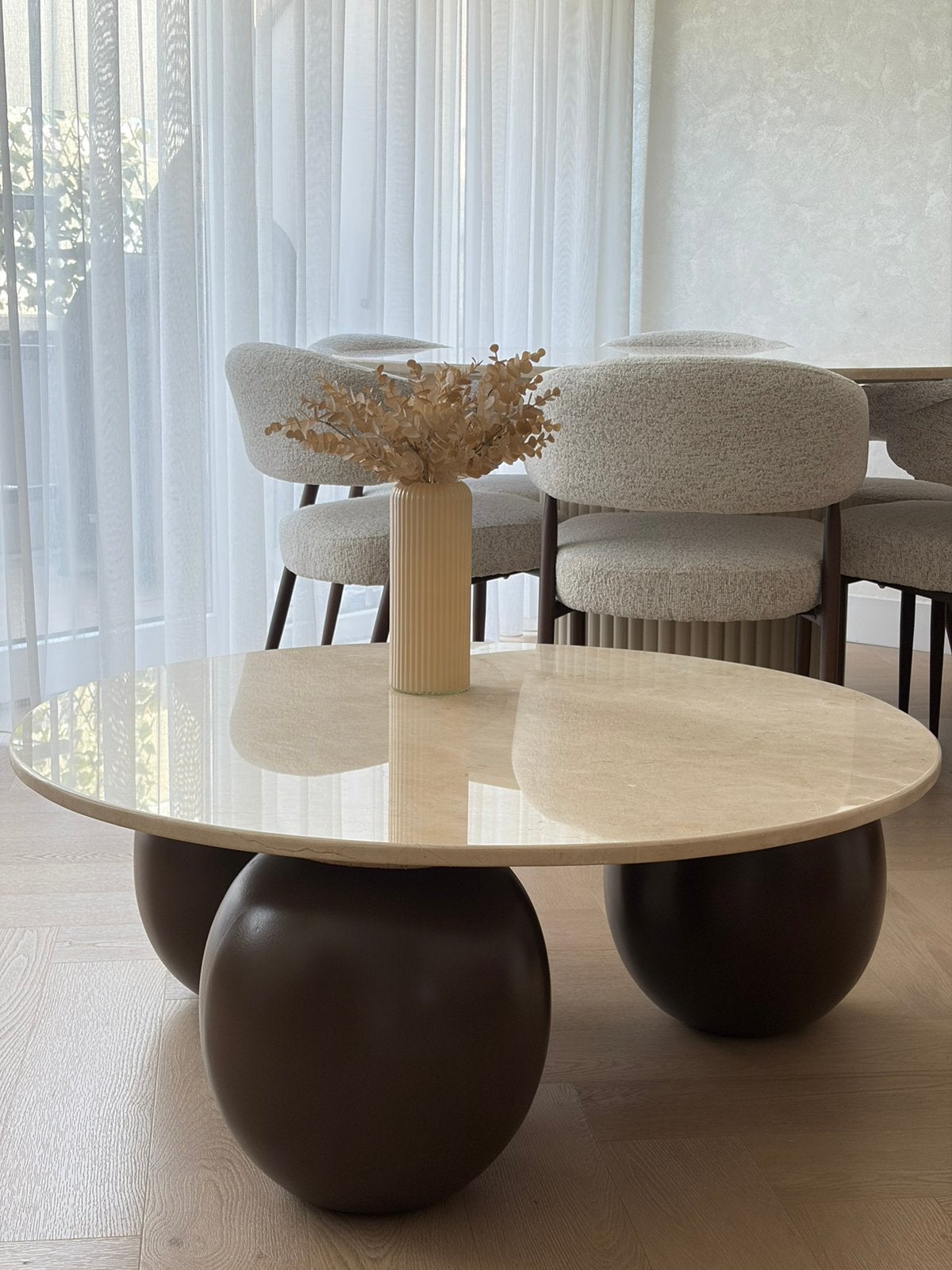 Handgemaakte echte marmeren salontafel - design bol poten, Ophalen, Nieuw, Rond, 50 tot 100 cm