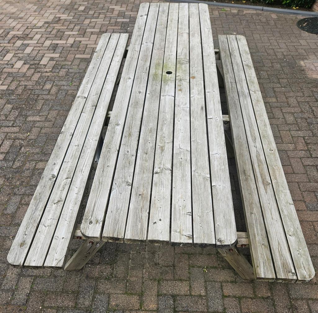 Houten picknickbank 3 meter lang, Ophalen, Gebruikt, Rechthoekig, Hout