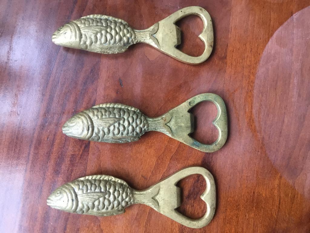 3 zware koperen fles openers id vorm ve vis, Antiek en Kunst, Ophalen of Verzenden