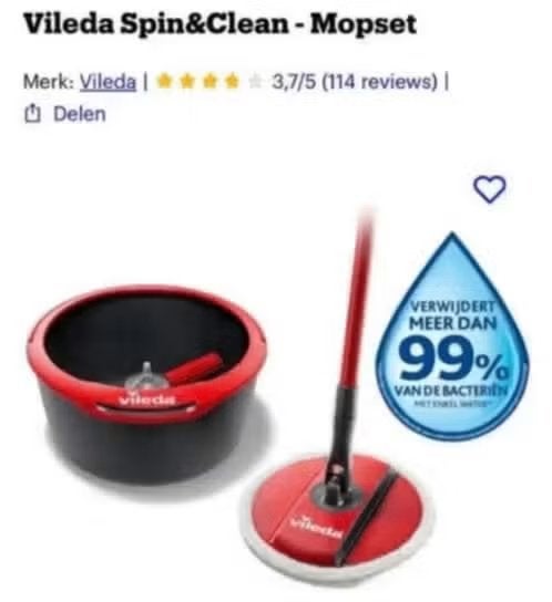 ZGAN! Vileda spin & clean mopset €12,99, Ophalen of Verzenden, Dweilemmer, -bak, of -wagen