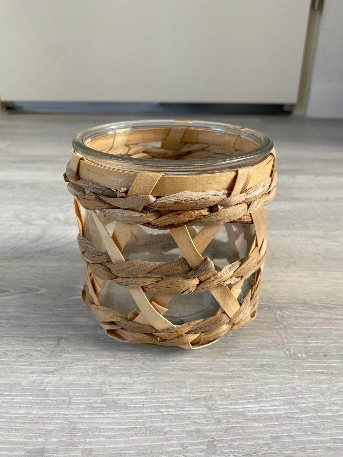 Glazen kandelaar met riet, 13 cm, Nieuw, Ophalen of Verzenden, Glas