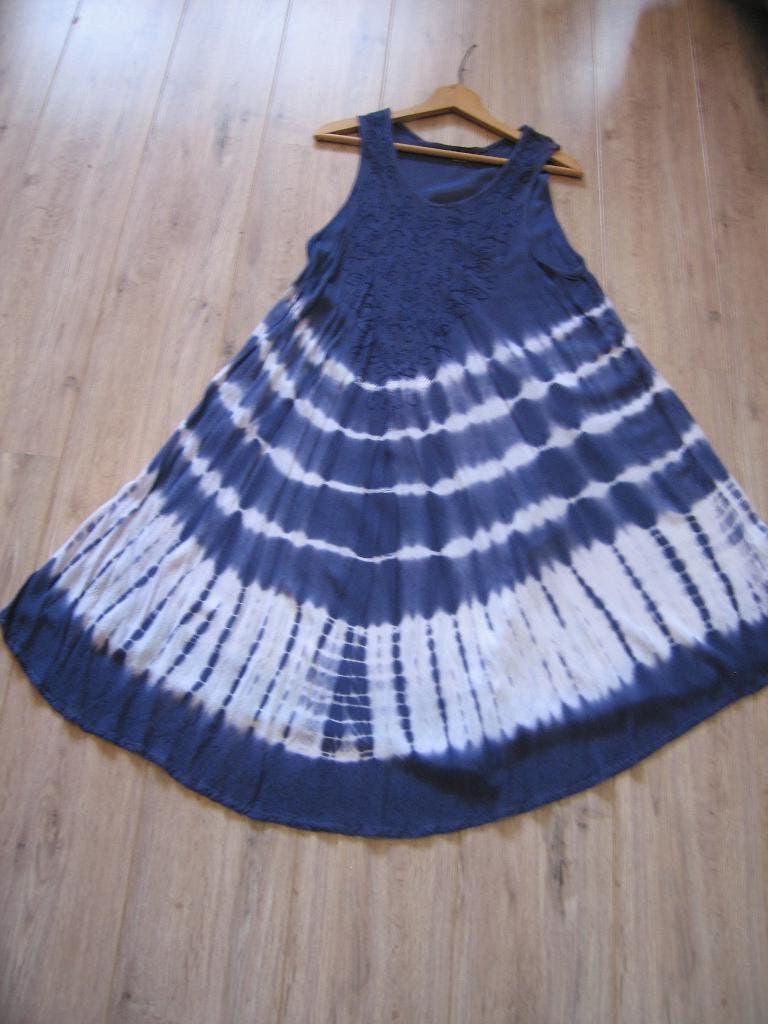 Tie dye jurk, hippie jurk van fijne viscose uit India., Kleding | Dames, Jurken, Zo goed als nieuw, Blauw, Onder de knie, Ophalen of Verzenden