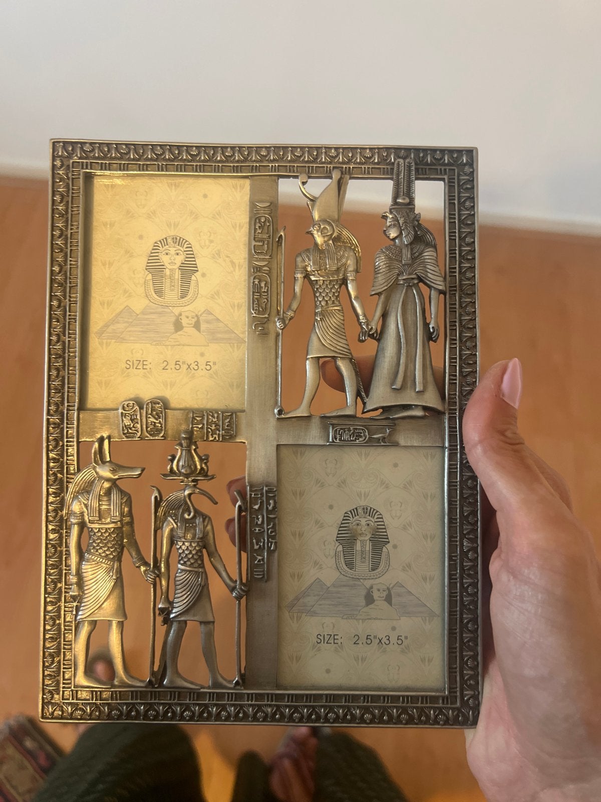 Egyptische fotolijst met godenfiguren, Huis en Inrichting, Woonaccessoires | Lijsten, Gebruikt, Ophalen of Verzenden, Fotolijst