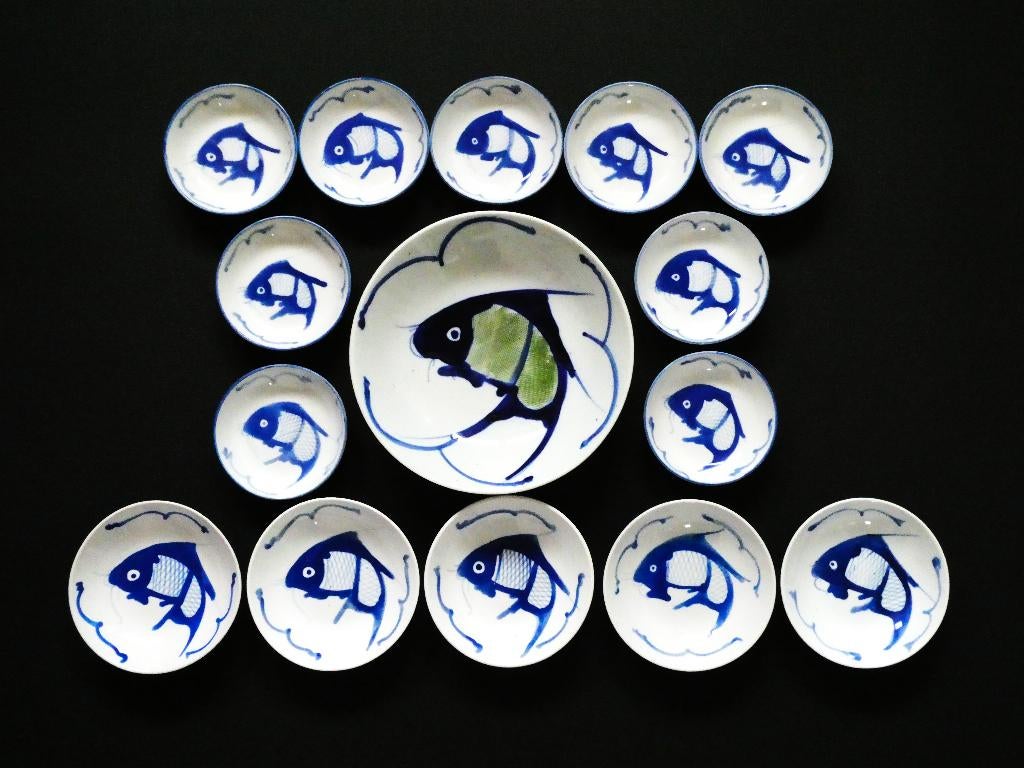 Chinees koikarper koi-karper servies 15 delig bordjes schaal, Ophalen of Verzenden