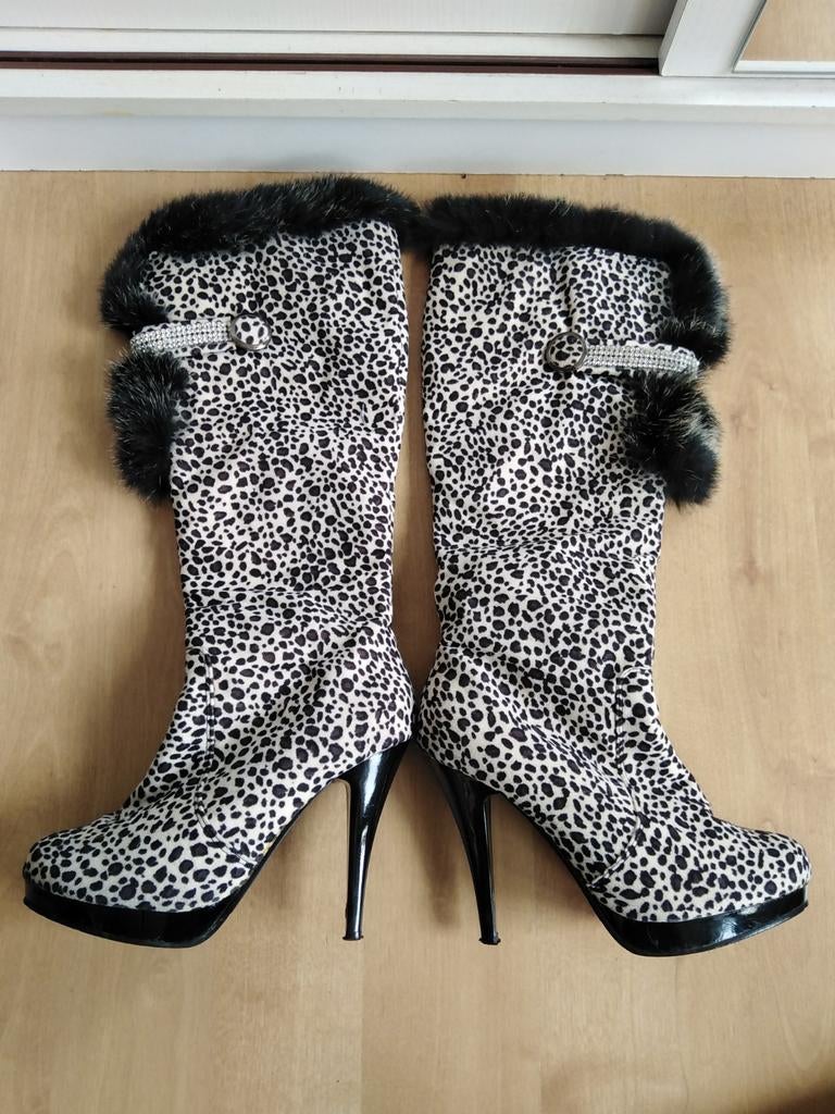 Panterprint laarzen, Kleding | Dames, Schoenen, Hoge laarzen, Wit, Ophalen of Verzenden, Gedragen