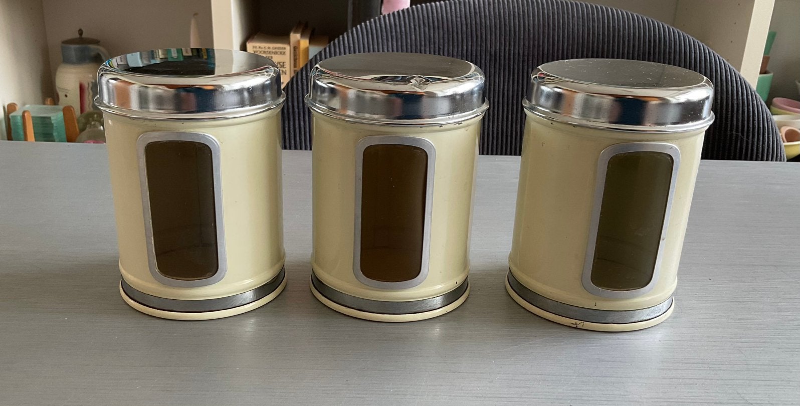 3x Brabantia Home Steel voorraadbusjes met venster; 10,5 cm, Ophalen of Verzenden