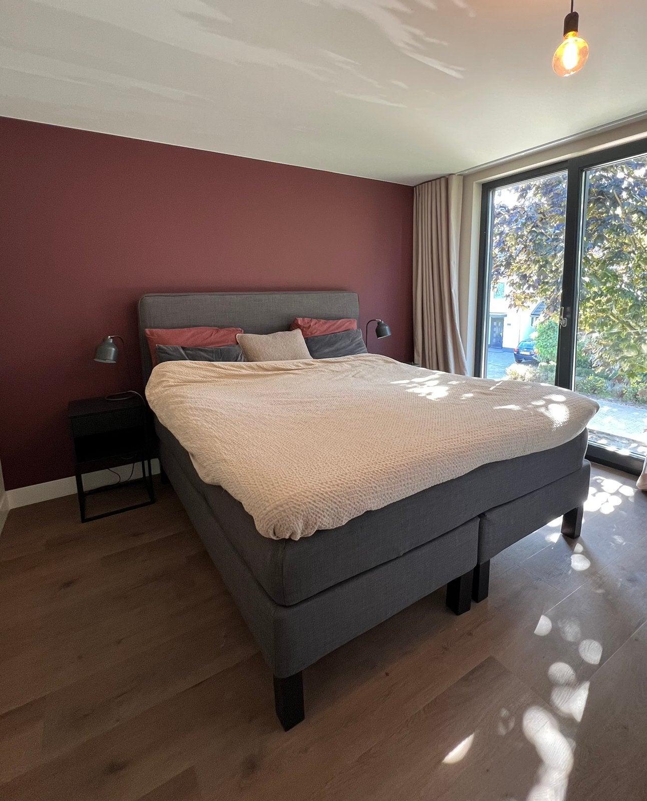 Boxspring antraciet grijs 180x200, Ophalen, Tweepersoons, Zo goed als nieuw, 180 cm