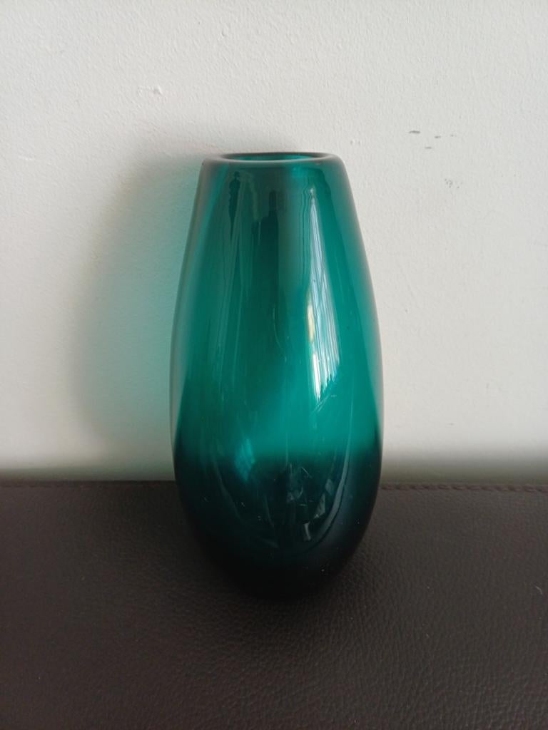 Duitse vintage vaas, groen glas, Carl Friedrich, jaren '60, Ophalen of Verzenden